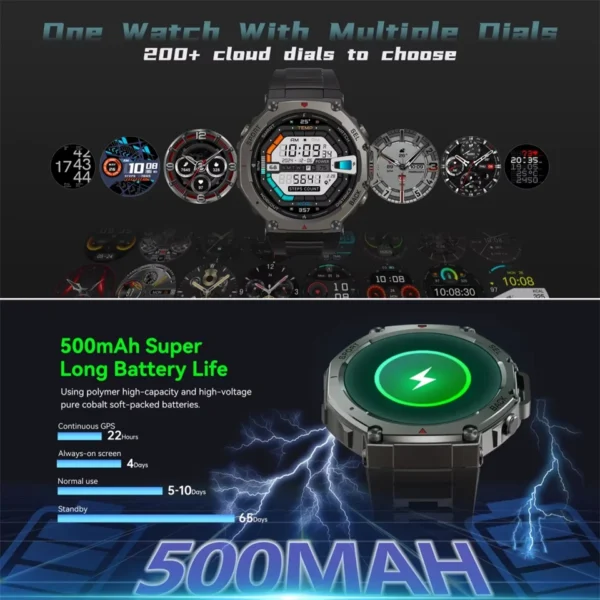 Outdoor Smart Watch For T-Rex 3 GPS Smartwatch AMOLED Touch Screen 5ATM Compass Smart Fitness Sport Monitor Men Watch ForXiaomi - Image 6