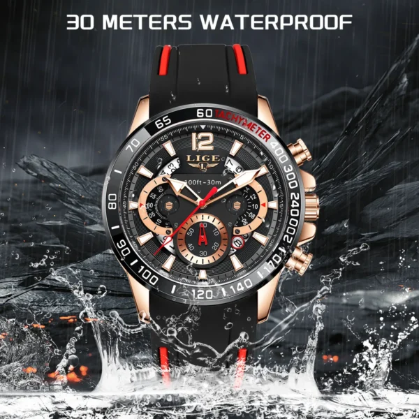 LIGE Fashion Mens Watches Original Silicone Strap Quartz Wristwatch Waterproof Luminous Watches For Men Luxury Business Clock - Image 4