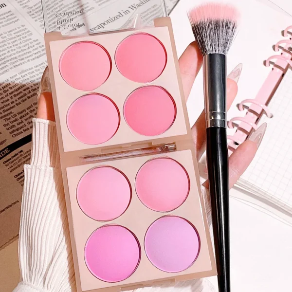 4-color matte blush, peach pink, coral blush powder, Korean low saturation soft fog blush, can lighten, create three-dimensional - Image 4