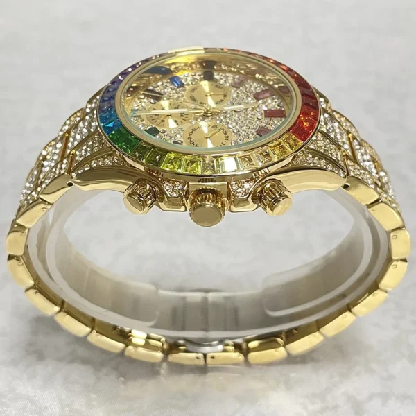 2022 Luxury Brand MISSFOX Gold Hip Hop Watches Men Fashion Rainbow Diamond Waterproof Smart Watch Full Steel Sports Clocks Male - Image 3
