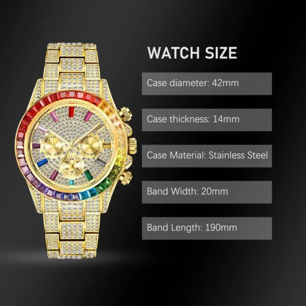 2022 Luxury Brand MISSFOX Gold Hip Hop Watches Men Fashion Rainbow Diamond Waterproof Smart Watch Full Steel Sports Clocks Male - Image 6