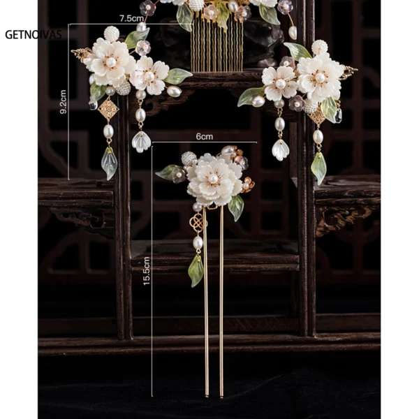 White Flower Hair Clips Hairpin Side Combs Chinese Hanfu Hair Accessories Set Vintage Handmade Hair Sticks Women Retro Jewelry - Image 5