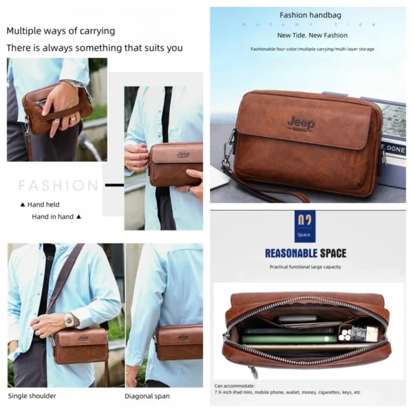 JEEP BULUO Brand Small Men Bags High Quality Leather Shoulder Crossbody Totes Clutch Handbags Business Brown Black Fashion New - Image 3