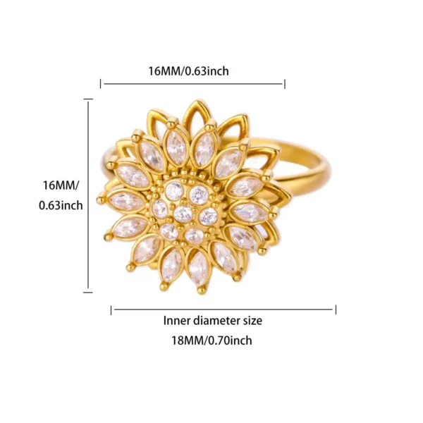 Cubic Zirconia Rotatable Lotus Flower Rings for Women Stainless Steel Gold Color Open Ring 2025 Fashion Wedding Couple Jewelry - Image 6