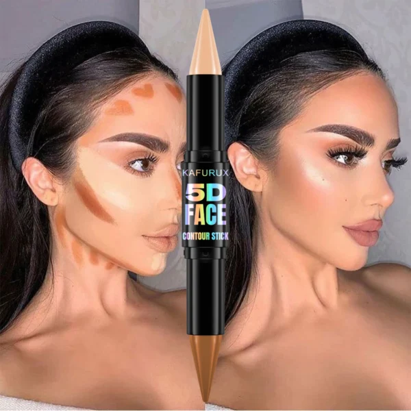 1PC Contour Stick Duo, Double-Eneed Highlight and Shadow Cream Waterproof Full Coverage Face Foundation Concealer Pen Long Lasti - Image 4