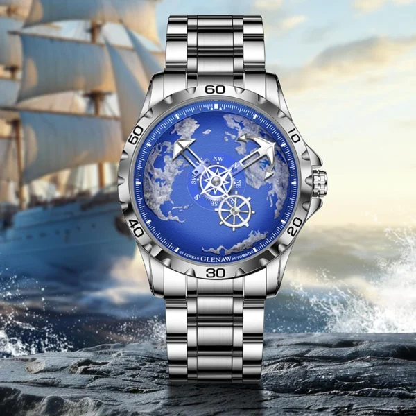Glenaw Navigator Series Fully Automatic Mechanical Watch Gold and Silver Dual Color Globe and Casual High-end Watch