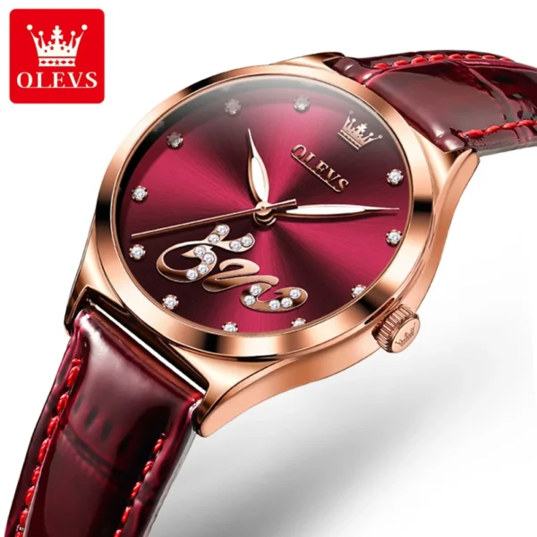 OLEVS 5581 Original Quartz Watch for Women Fashion Leather Strap Zircon Scale Rose Gold Bezel Waterproof Luxury Women's Watches