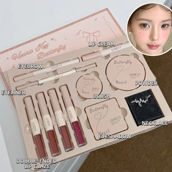Makeup Gift Box Butterfly Bow Heart Limited Lipstick Powder Blush Eyeshadow Makeup Gift Box Set And Necklace Gifts For Women