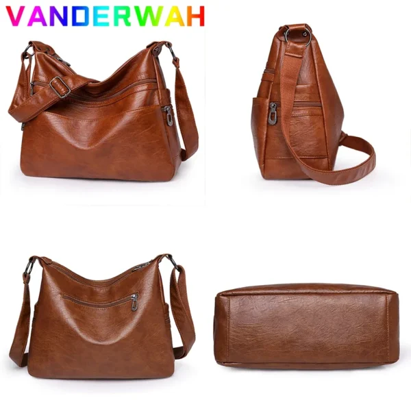 Luxury Pu Leather Messenger Bag Vintage Women Hand Bag Large Capacity Casual Hobo Handbag Purse Female Crossbody Shoulder Bags - Image 4