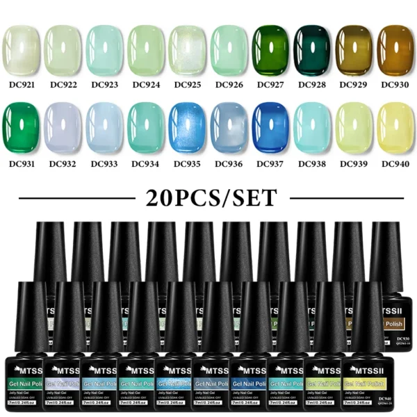 MTSSII 20/6 Pcs Mambo Jelly Gel Nail Polish Set Mint Grass Green Transparent Nail Art Gel Nail Supplies Nails Gel Varnish Kit