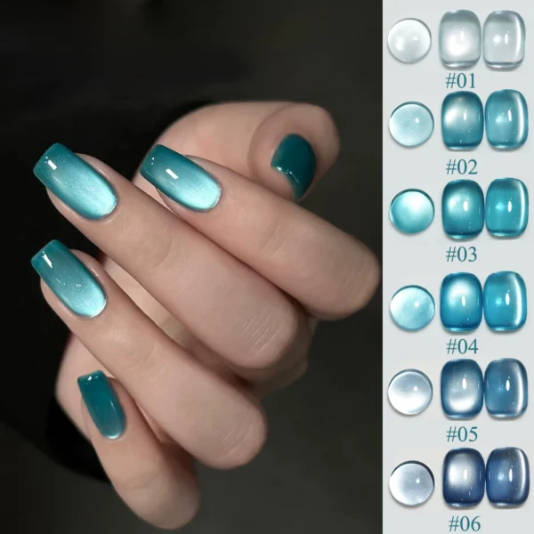 1-12pcs TC Summer Blue Glass Bead Cat Eye Gel Nail Polish Flash White Spar Nude Color Magnet Nail Art Gel Salon Christmas Nails - Image 4