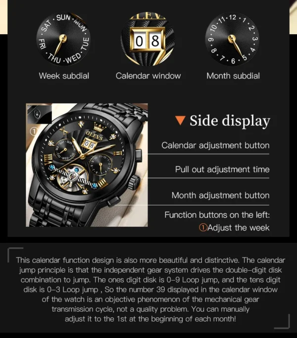 OLEVS Classic Men's Watches Tourbillon Multi-function Full Automatic Men Watch High end Male Wristwatches - Image 6