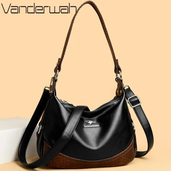 Genuine Brand 2 Layers PU Leather Shoulder Crossbody Hand Bag for Women Mother Messenger Handbag for Daily Commuting Tote Sac
