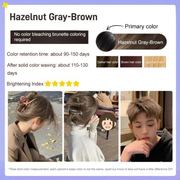 Plant hair dye Hazelnut Ash Brown Non-Bleaching Dye Cream Permanent Hair Color Instant Dye for Hair - Image 5