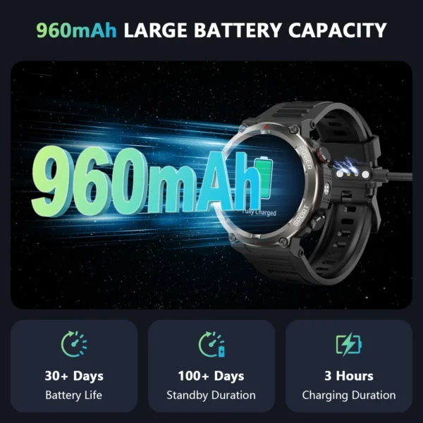 Blackview New IP68 Waterproof Smart Watch with LED Flashlight 960mAh Battery Life Bluetooth Call Outdoor Watches for Man Woman - Image 2