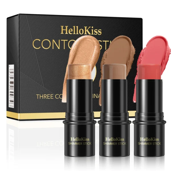 HelloKiss Multifunctional Three-Pack Grooming Stick, Three-dimensional Face Natural Brightening Blush Stick Highlight Stick - Image 5