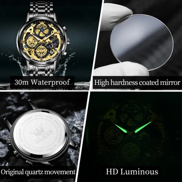 OLEVS 9947 Hot Sell Original Quartz Watch for Men Skeleton Flywheel Design Classic Chrono Small Dial Top Luxury Men's Wristwatch - Image 5