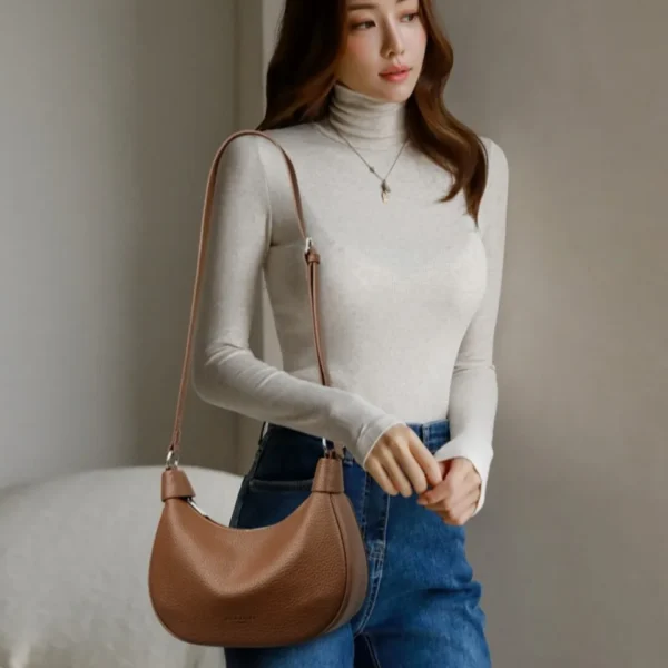 Two Belt Strap Soft Lichi Pu Leather Shoulder Bag Women's Crossbody Bag Female Small Hobos Armpit Purses and Handbag Sac A Main - Image 3