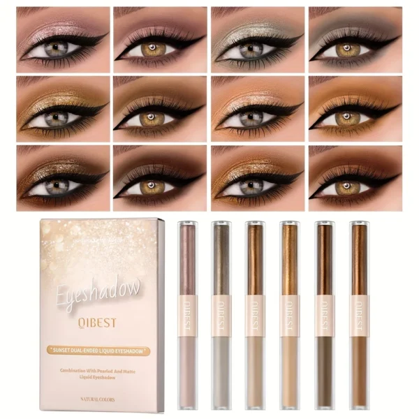 6pcs Liquid Eyeshadow Set,Pearly Glitter Matte Double Ended Eyeshadow,Pearly And Matte Finish,Smooth Delicate Texture Eyeshadow