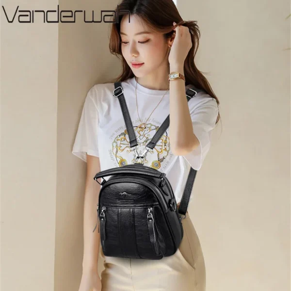 4 In 1 Leather Backpacks Multifunction Female Shoulder Bag Fashion Ladies Small Backpack Travel Bags for Girls New Messenger Sac - Image 3