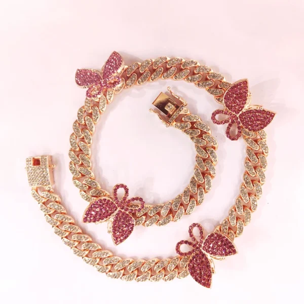 Hip Hop Iced Out 13MM Butterfly Miami Cuban Link Chain Necklaces Women Bling Choker Fashion Jewelry