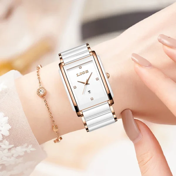 LIGE New Square Watch Women's Watch Fashion Waterproof Women's Quartz Wristwatch Elegant Stainless Steel Bracelet Watch Ladies - Image 5