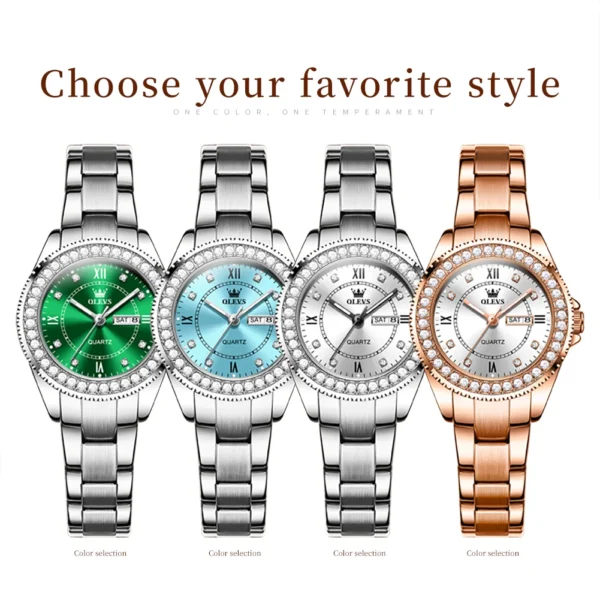 OLEVS Women's Watches Young Girl Fashion Elegant Original Quartz Famale Wristwatch Drill Ring Dial Date Week Waterproof Luminous - Image 6