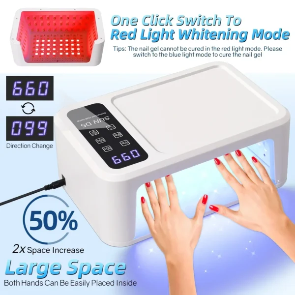 480W UV LED Lamp for Nails 108 LEDs Nail Dryer with Red Light Whitening Mode Large Space Manicure Lamp 4 Timer Settings - Image 6