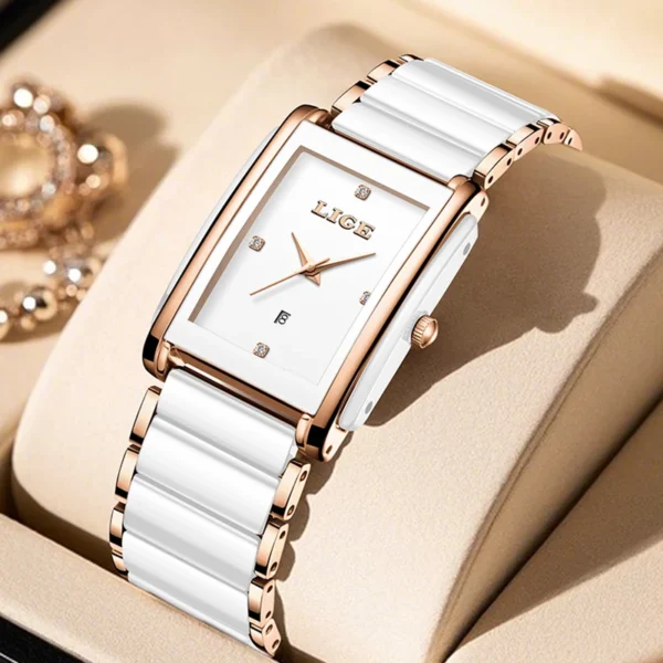 LIGE New Square Watch Women's Watch Fashion Waterproof Women's Quartz Wristwatch Elegant Stainless Steel Bracelet Watch Ladies - Image 6