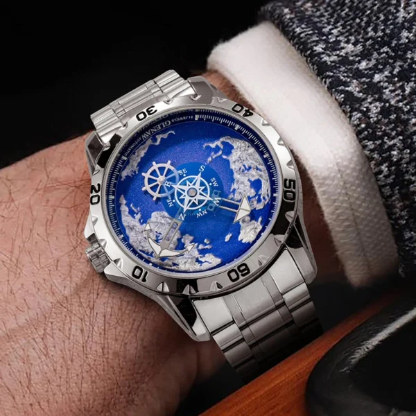 Glenaw Navigator Series Fully Automatic Mechanical Watch Gold and Silver Dual Color Globe and Casual High-end Watch - Image 3