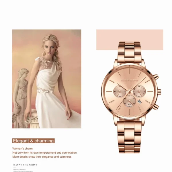 HANNAH MARTIN Luxury Watch 1101 Women Watch Fashion Waterproof Calendar Chronograph Quartz Steel Strip Watches for Women gift - Image 3