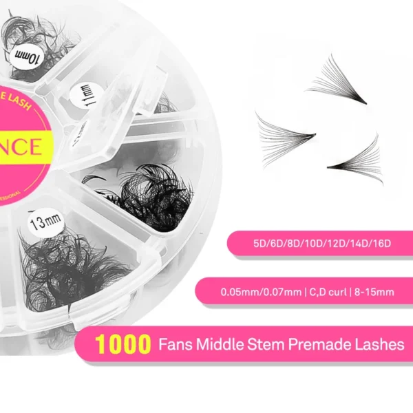 TDANCE 1000 Fans Loose Fan Mixed Length Pointy Base Premade Fans Sharp Thin Slim Medium Stem Volume Russian Eyelashes Extensions - Image 2