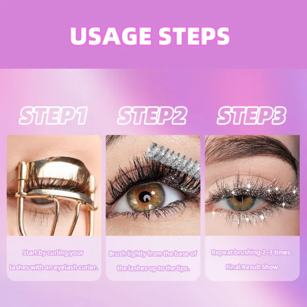 QIBEST 3 Colors Diamond Glitter Mascara Long Lasting Makeup 3D Volume Eyelashes Curling Shimmer Mascara Eye Lash Female Cosmetic - Image 5
