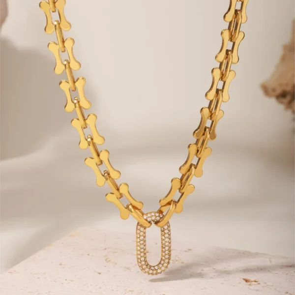 Rock Hip-hop Style Thick Chain Necklace Bracelet In Stainless Steel 18k Gold Plated Pendant Necklaces Bracelets Set For Women - Image 3
