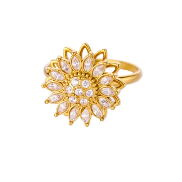 Cubic Zirconia Rotatable Lotus Flower Rings for Women Stainless Steel Gold Color Open Ring 2025 Fashion Wedding Couple Jewelry - Image 5