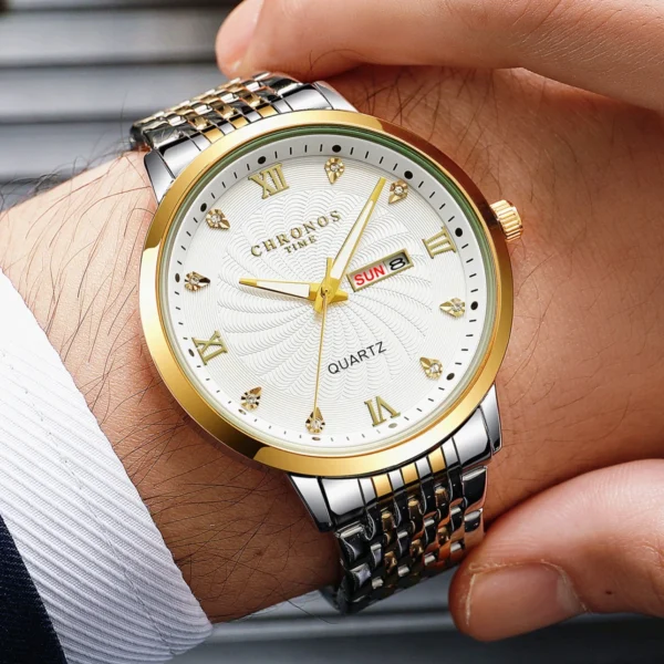 CHRONOS Mens Watch Waterproof Stainless Steel Business Men Wrist Watches with Calendar Auto Date Quartz Classic Office Timepiece