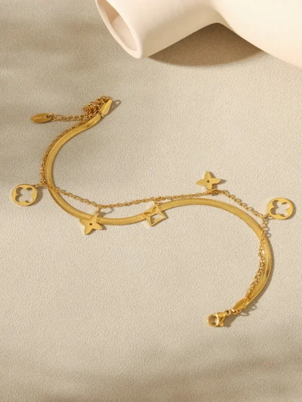 Two-layer Charms Anklets Bracelets Necklaces For Women 18k Gold Plated Stainless Steel Necklace Bracelet Ankle Chain Jewelry Set - Image 4