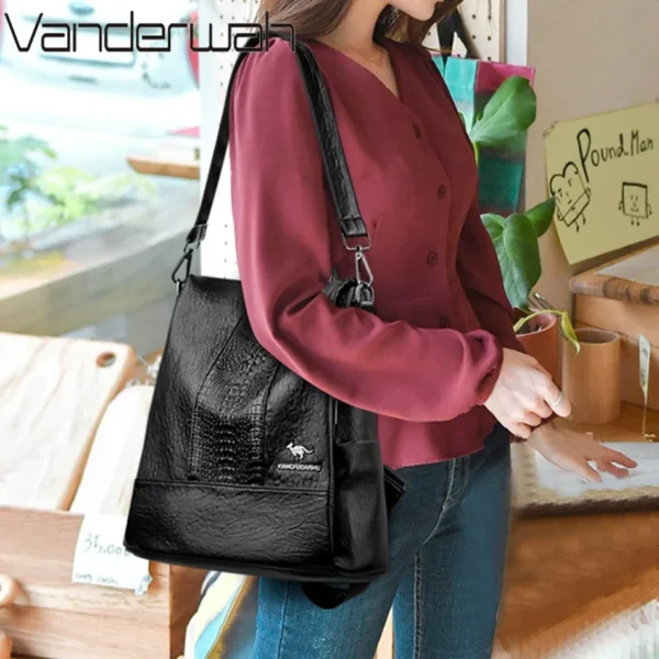Women's Crocodile Pattern Backpack Leather School Bookbags for Girls Bagpack Large Capacity Designer Travel Rucksack Mochilas - Image 3