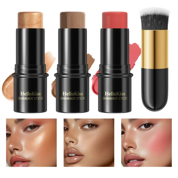 4pcs Contour Stick, Highlighter Stick, Blush Stick 4pcs Cream Contour Kit with Contour Brush, Create Face Contour, Non-greasy - Image 6