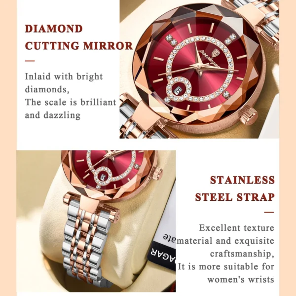 POEDAGAR Luxury Watch For Woman High Quality Diamond Ladies Quartz Watch Waterproof Date Stainless Steel Women Watches reloj+box - Image 4