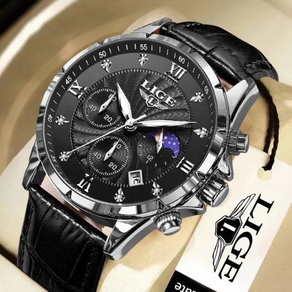 New Mens Watches LIGE Top Brand Luxury Leather Casual Quartz Watch Men's Sport Waterproof Clock Watch Relogios Masculino+Box