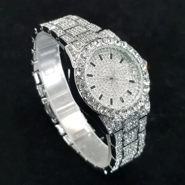 Elegant Full Diamond Female Watches Fashion Silver Round Stainless Steel Quartz Watch Iced Out Shiny Waterproof Gift for Women - Image 3