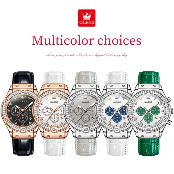OLEVS Women's Watches Zirconium Diamonds Dazzling With Multifunctional Dial Elegant Fashion Original Quartz Watch for Ladies - Image 6
