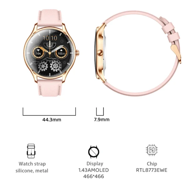 7.9mm Ultra-thin Smartwatch Women 1.43" AMOLED Screen Blue Tooth Call Smart Watches Heart Rate Health Sports Fitness Lady Music - Image 6