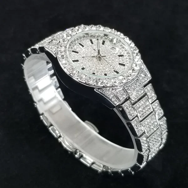 Elegant Full Diamond Female Watches Fashion Silver Round Stainless Steel Quartz Watch Iced Out Shiny Waterproof Gift for Women - Image 4