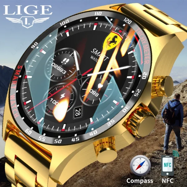 LIGE New GPS Smart Watch Men Outdoor Compass Sport Fitness Bracelet Bluetooth Call Clock Waterproof NFC Steel Smartwatch For Men