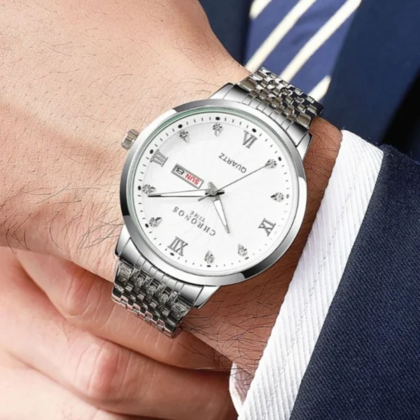 CHRONOS Mens Watch Waterproof Stainless Steel Business Men Wrist Watches with Calendar Auto Date Quartz Classic Office Timepiece - Image 6