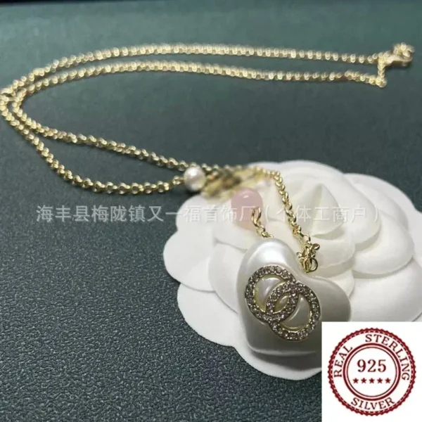 2025 Trend DIY Sterling Silver Double C White Peach Heart Simple Necklace Versatile Fashion High-end Collarbone Chain for Women