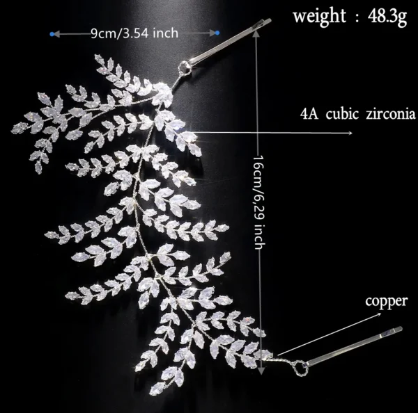 Luxury Bridal Headpiece Wedding Hair Clips Cubic Zirconia Leaf Bride Tiaras Headband Women Prom Bride Hair Pieces Headdress - Image 4