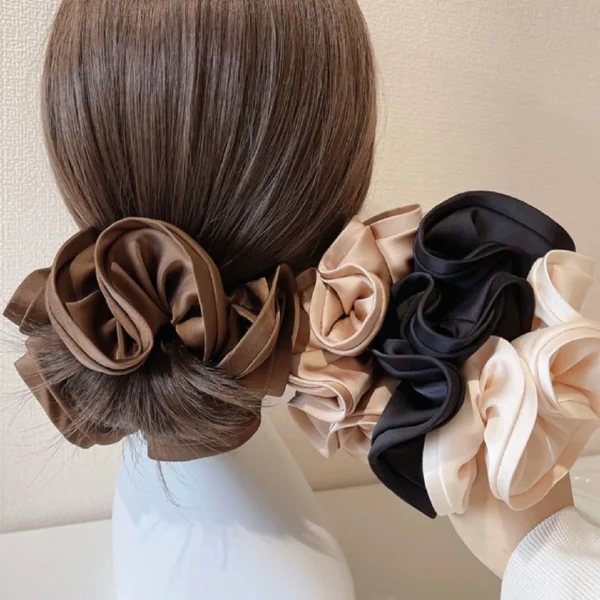5Pcs/20Pcs French Style Ruffled Silky Scrunchies Oversized Large Hair Scrunchie Girls Satin Elastic Hair Bands Hair Accessories - Image 2